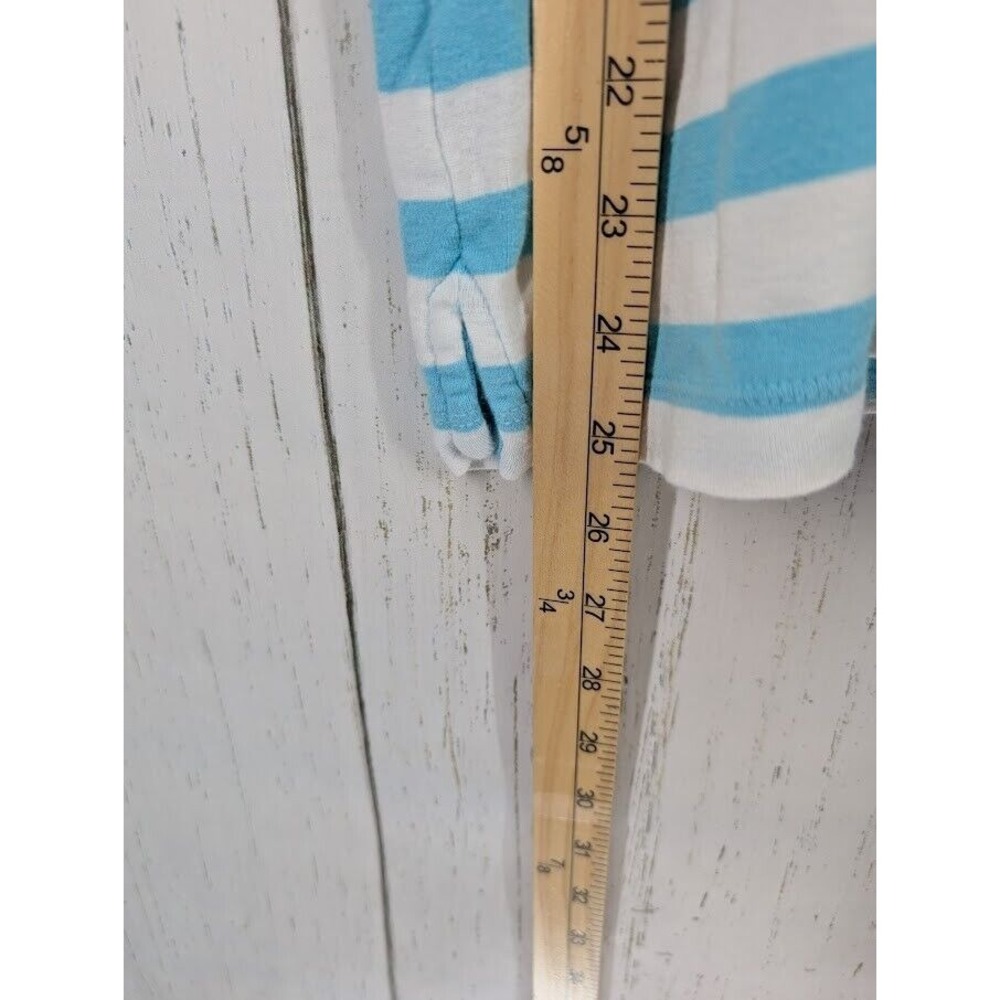 Croft Barrow‎ Size XL Blue White Stripe Short Sleeve Button Accent Cotton Top - Picture 5 of 7